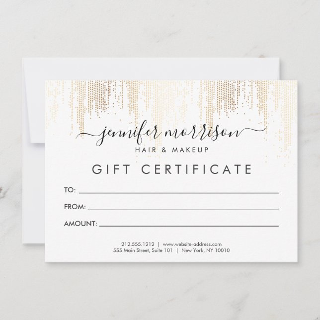 Glam Script Gold Confetti Rain Certificat cadeau (Devant)