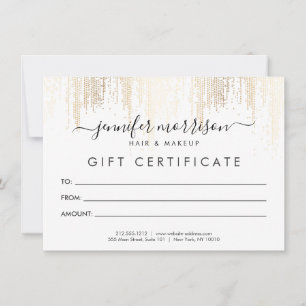 Glam Script Gold Confetti Rain Certificat cadeau