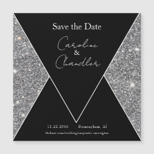 Glam Silver & Black Wedding Enregistrer la date Ma