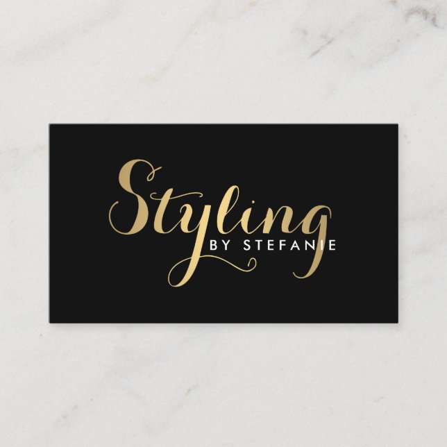 Glam Stylist Script Texte Or/Noir Carte de visite (Devant)