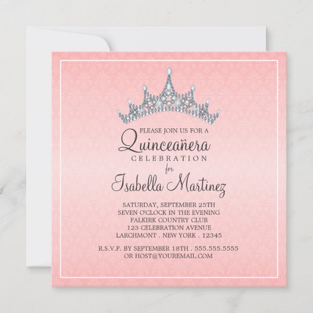 Glam Tiara Quinceanera Célébration Invitation (Devant)