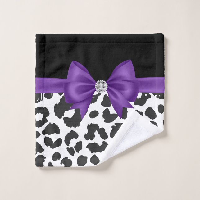 Glam violet Bow-blanc Empreinte de léopard-noir (Gant de toilette)