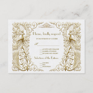 Glam White Gold Art Déco Peacocks Mariage RSVP