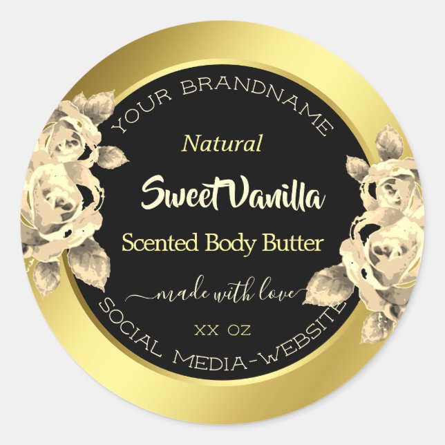 Glamor Black Floral Étiquettes d'emballage de prod (Devant)