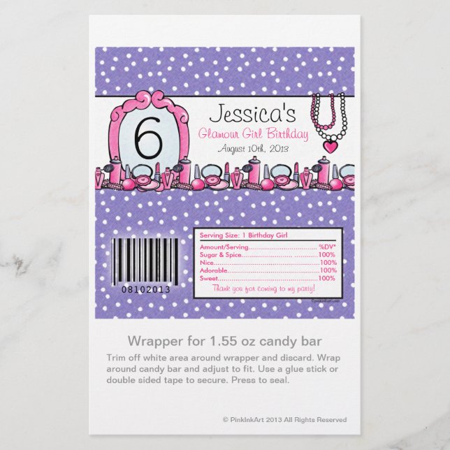 Glamor Girl Birthday Candy Wrapper (Devant)
