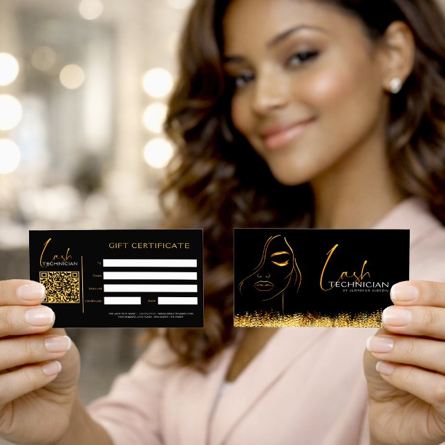 Glamorous Black & Gold Lash Tech  Gift Certificate (Créateur téléchargé)