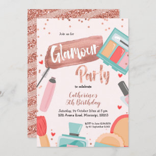 Glamour fête rose or invitation