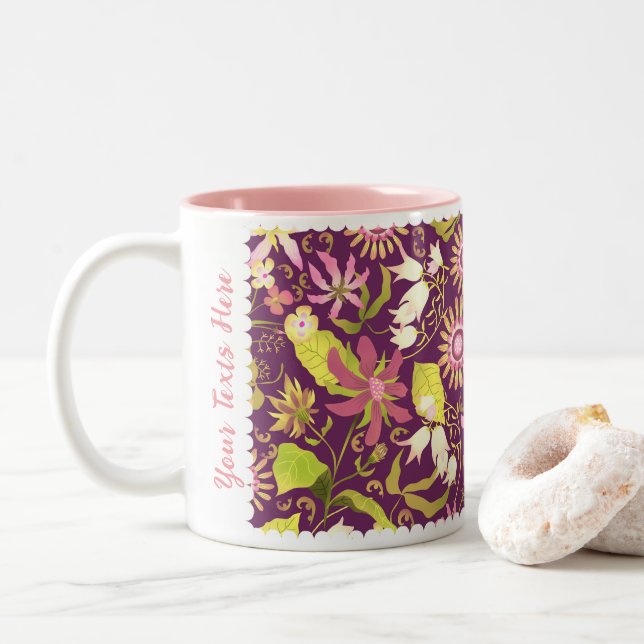 Glamour Floral Brown à deux tons de café Mug (Avec donut)