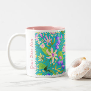 Glamour Floral Turquoise à deux tons de café Mug