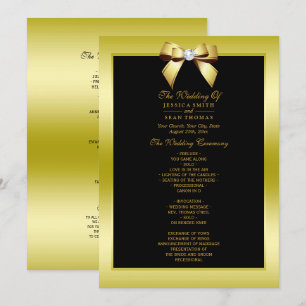 Glamour Gold Bow & Black Wedding Programme
