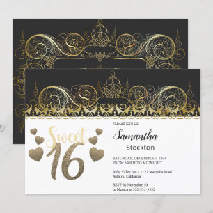 Glamour Gold Sweet 16 Invitation
