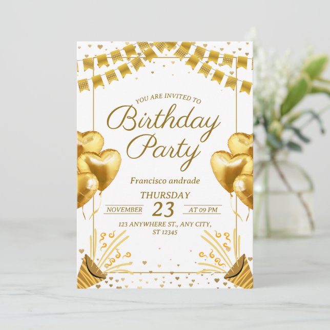 Glamour Golden Anniversaire Célébration Invitation (Debout devant)