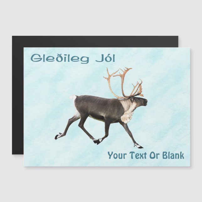 Gleðileg Jól - Bull Caribou (Reindeer) Sur La Neig (Devant / Derrière)
