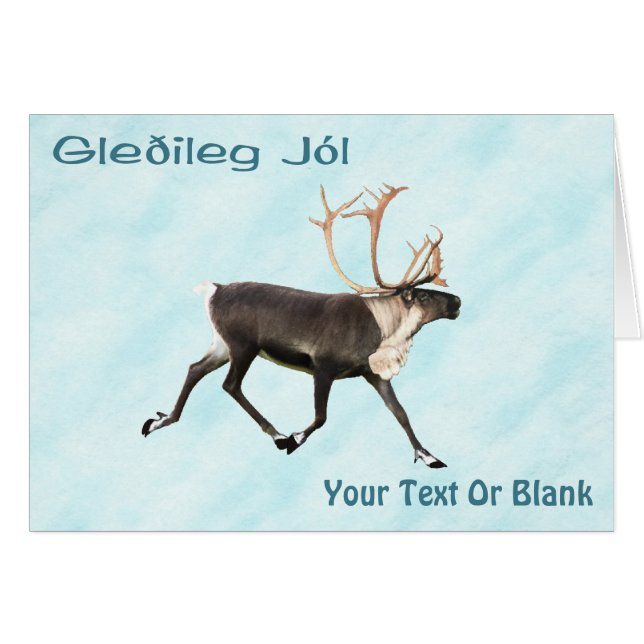 Gleðileg Jól - Bull Caribou (Reindeer) Sur La Neig (Devant horizontal)