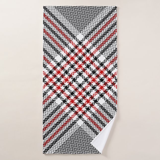 Glen plaid motif. Noir, rouge, blanc goudron trans (Serviette de bain)