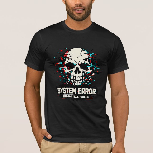 Glitch Skull System Error T-Shirt | Cyberpunk (Devant)