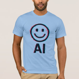 Glitchy AI Smiley - Futuristic Tech T-Shirt Design