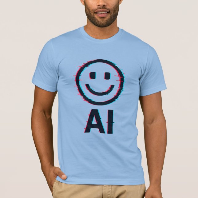 Glitchy AI Smiley - Futuristic Tech T-Shirt Design (Devant)