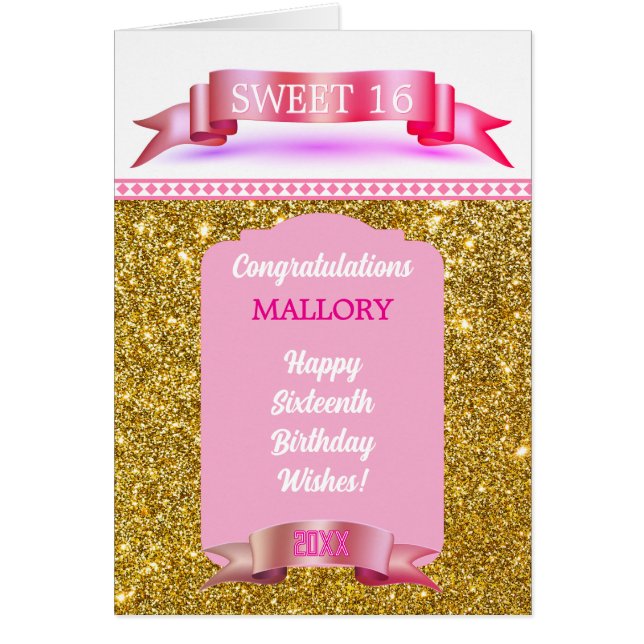 Glitsy! Personalized Sweet 16 Birthday Card (Devant)