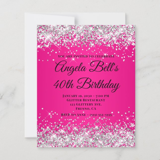 Glitter Argent Ombré Rose Chaud Monogramme 40 ans  (Devant)