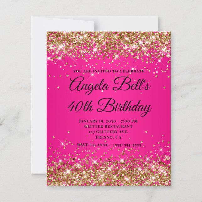 Glitter Argent Ombré Rose Chaud Monogramme 40 ans  (Devant)