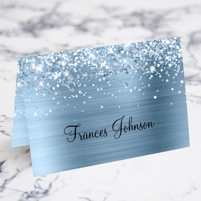 Glitter Bleu clair Nom individuel Cartes de lieu (Fold Your Own Individual Place Cards)