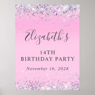 Glitter Pink 14th Birthday Party Poster