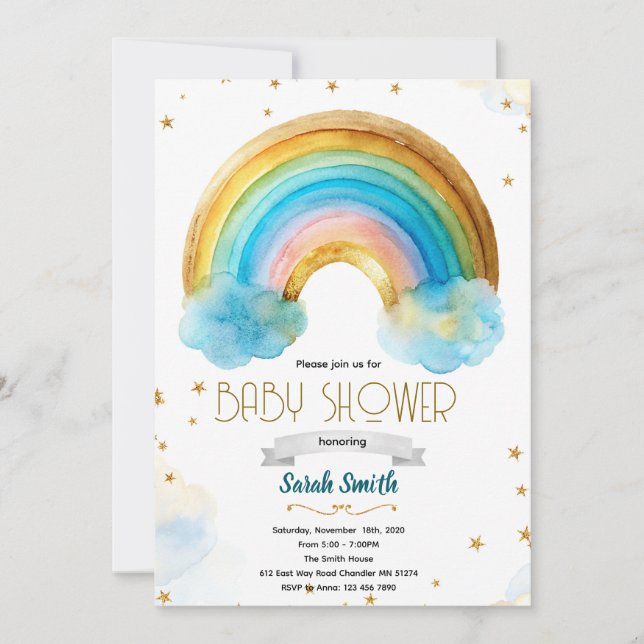 Glitter rainbow boy birthday invitation (Devant)