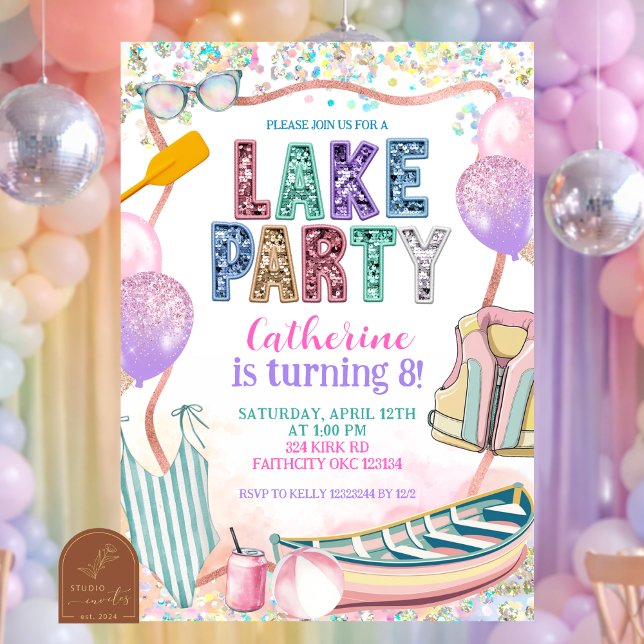 Glitter Sequin Lake Party Birthday invitation (Créateur téléchargé)