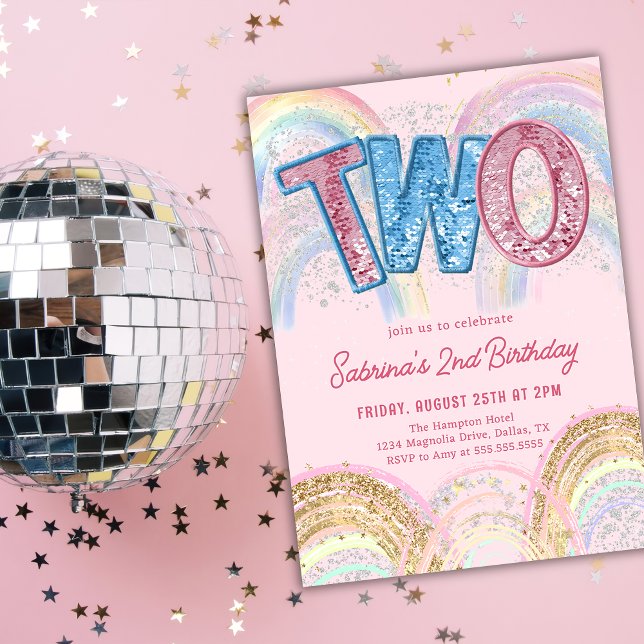 Glitter Sequin Rainbow 2nd Birthday Invitation (Créateur téléchargé)