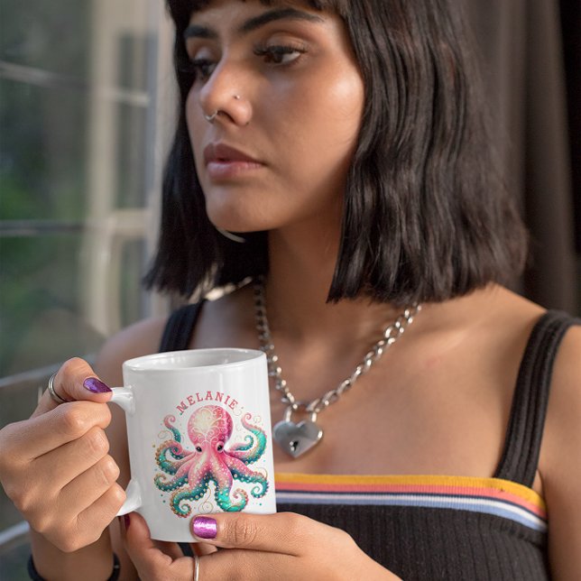 Glitterie Octopus Aquarelles Monogramme Café Mug (Créateur téléchargé)