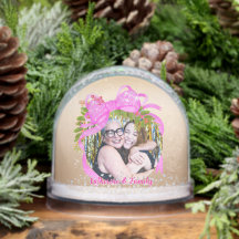 Glittering Christmas Pink Bow Photo Gold