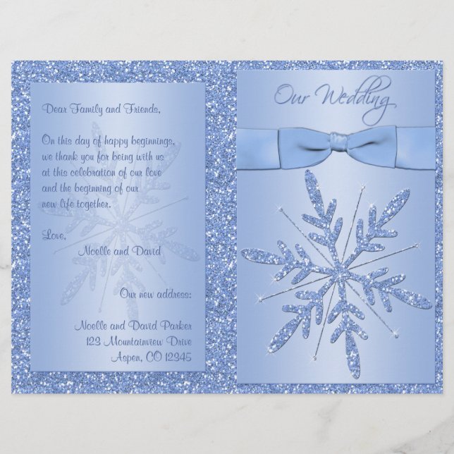 Glittery Blue Snowflake Programme de mariage (Devant)