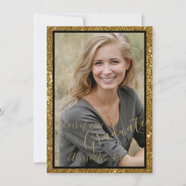 Glittery glam photo Graduation party Invitation (Devant)