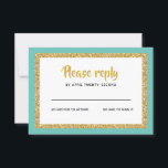 Glittery Gold et Bat mitzvah Turquoise Réponse<br><div class="desc">Cette carte d'encart branchée est munie d'une lettrage en gras sur l'avant,  d'un look superposé en parties scintillant dorée et en blanc,  et d'un dossier de couleur solide. Ajoutez votre texte à l'aide du formulaire modèle. Modifiez la police,  la disposition et les couleurs à l'aide des menus avancés.</div>