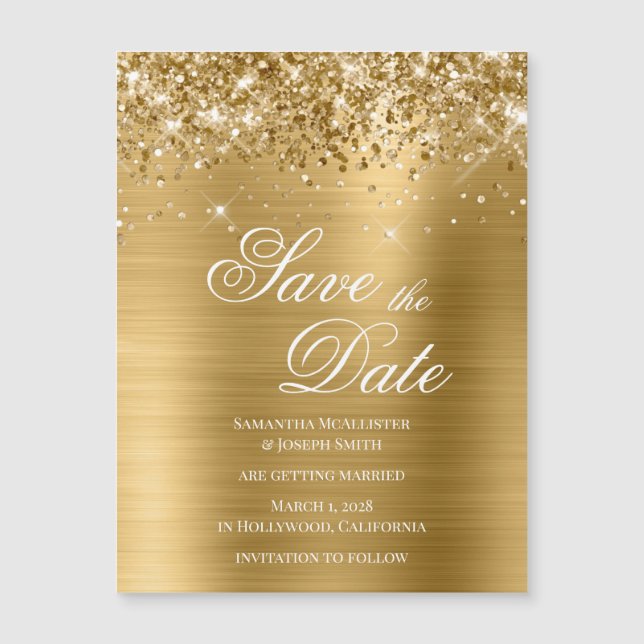 Glittery Gold Foil Enregistrer la date (Devant)