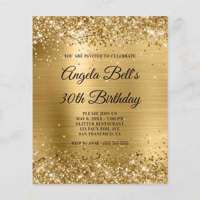 Glittery Gold Foil Fancy Monogramme Invitation (Dos)