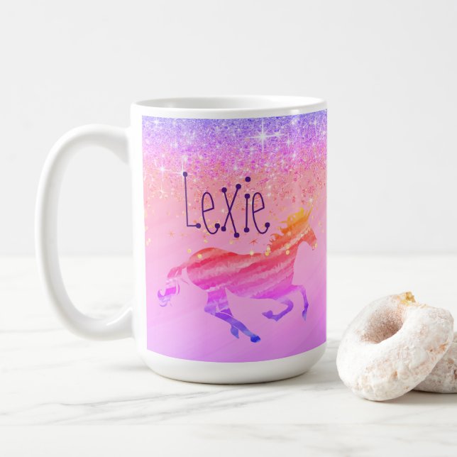 Glittery Lavender Pink Unicorn Cafe Mug (Avec donut)