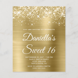 Glittery Pale Gold Foil Sweet 16 Budget Invitation