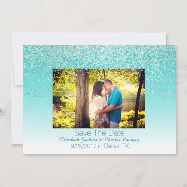 Glittery Photo Wedding Enregistrer La Carte Date (Devant)