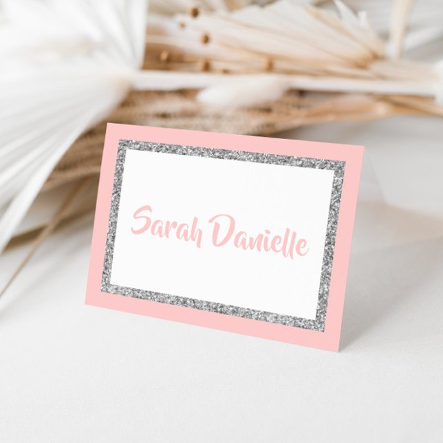 Glittery Pink & Silver Merci Carte Note (Créateur téléchargé)