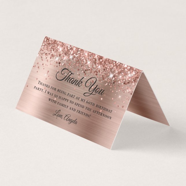 Glittery Rose Gold 60th Birthday Merci Cartes (Front)