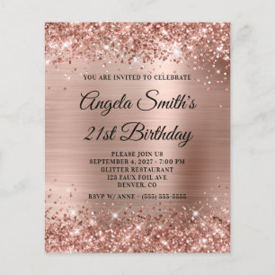 Glittery Rose Gold Foil 21e anniversaire Invitatio