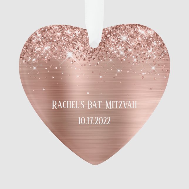 Glittery Rose Gold Foil Bat mitzvah Coeur (devant)