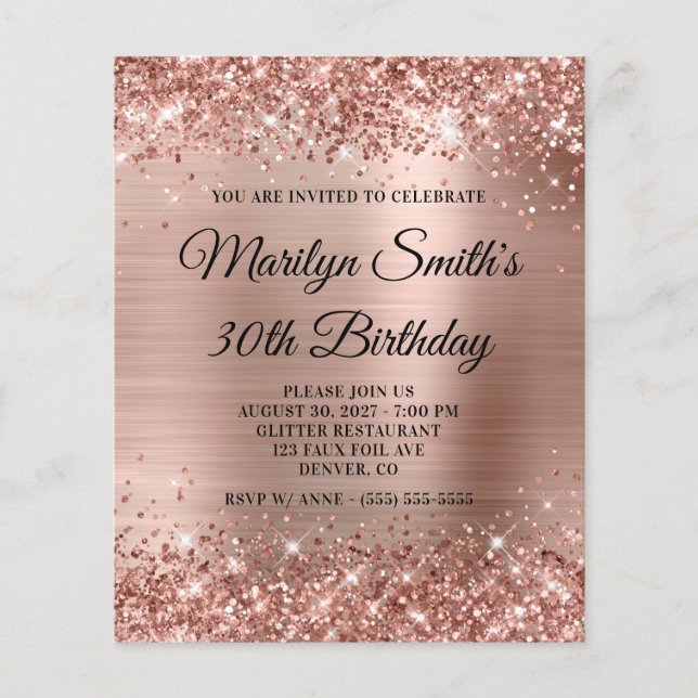 Glittery Rose Gold Glam 30th Birthday Invitation (Devant)