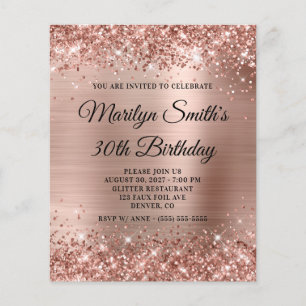 Glittery Rose Gold Glam 30th Birthday Invitation