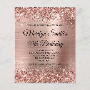 Glittery Rose Gold Glam 50e anniversaire Invitatio