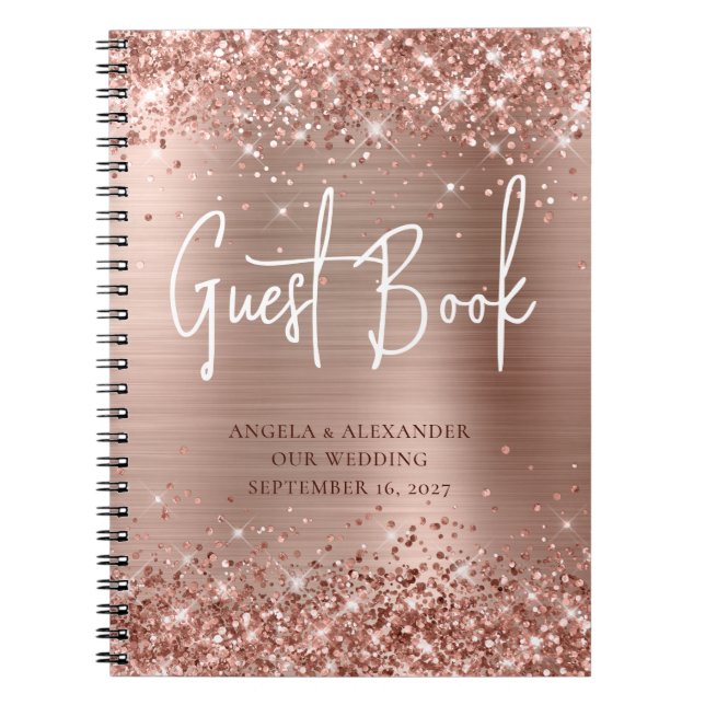 Glittery Rose Gold Glam Mariage livre d'or (Devant)