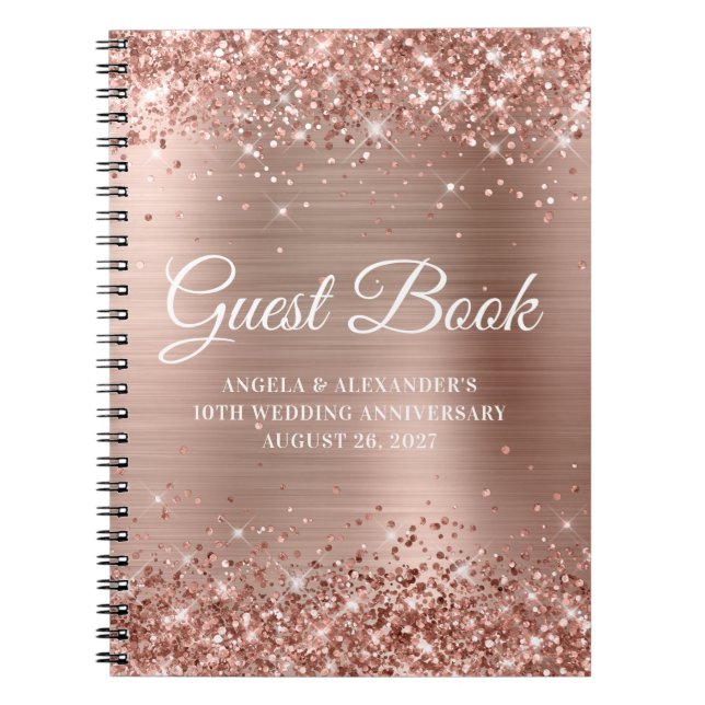 Glittery Rose Gold Mariage Anniversaire Livre d'or (Devant)