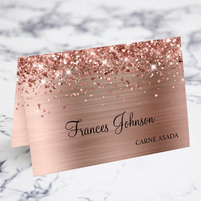 Glittery Rose Gold Repas Choix Nom Place Cartes (Glittery Rose Gold Meal Choice Name Place Cards)
